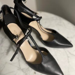 Nine West Black Pointed Toe Stiletto Heel T-Strapped Pumps  8.5 M
